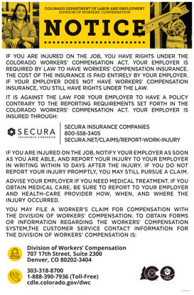 Colorado Work Comp Notice Poster (English and Spanish)